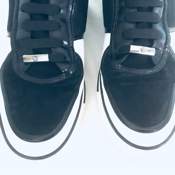 PRE OWNED Versace Leather/Nylon Men’s Hightop Black White Sneaker Sz 43EU / 10US - Picture 3 of 16